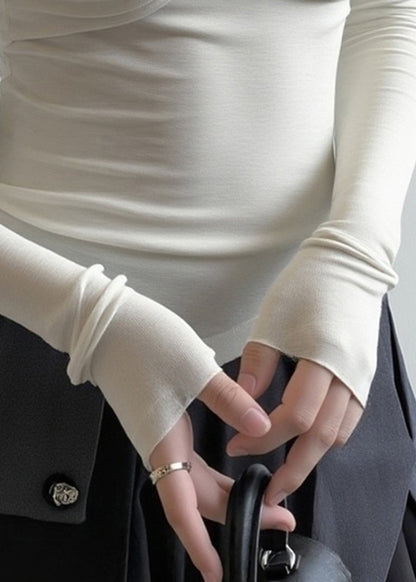 Sexy White Turtleneck Patchwork Cold Shoulder Hollow Out Tops Spring