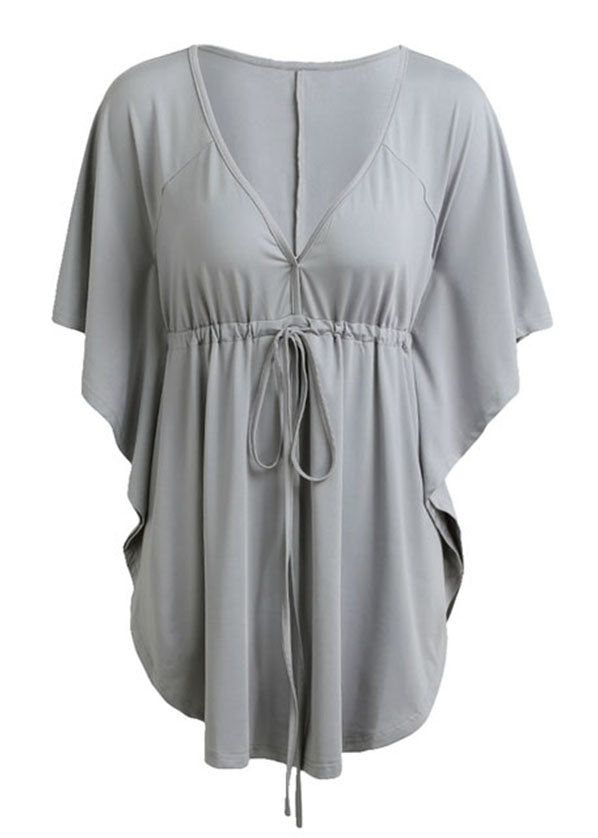 Bat Sleeve Deep V-neck Irregular T-shirt