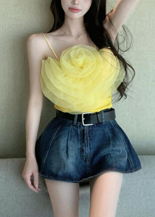 Yellow Chiffon Spaghetti Strap Tank Sleeveless