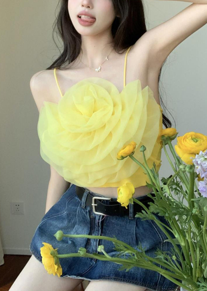 Yellow Chiffon Spaghetti Strap Tank Sleeveless