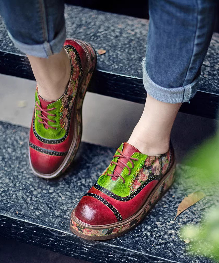 Sheepskin Printed European and American Style Lace Up Shoes