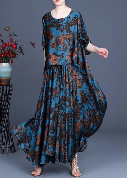 Silk Irregular Dress Blue