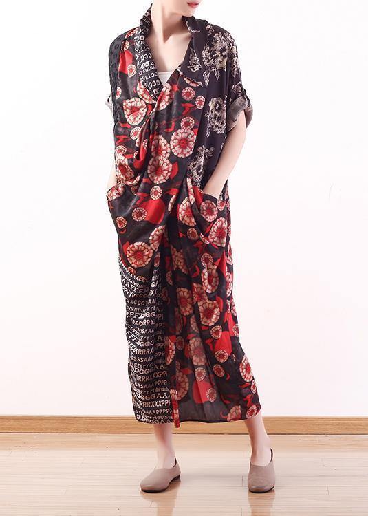 Silk Red Printed Chest Cross Letter Dress Loose Clothing