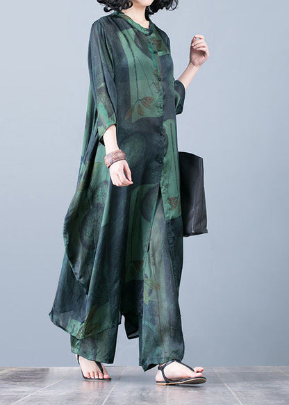 Suit Large Size Was Thin Red Printed Chiffon Female Wide-leg Pants Two-piece Suit