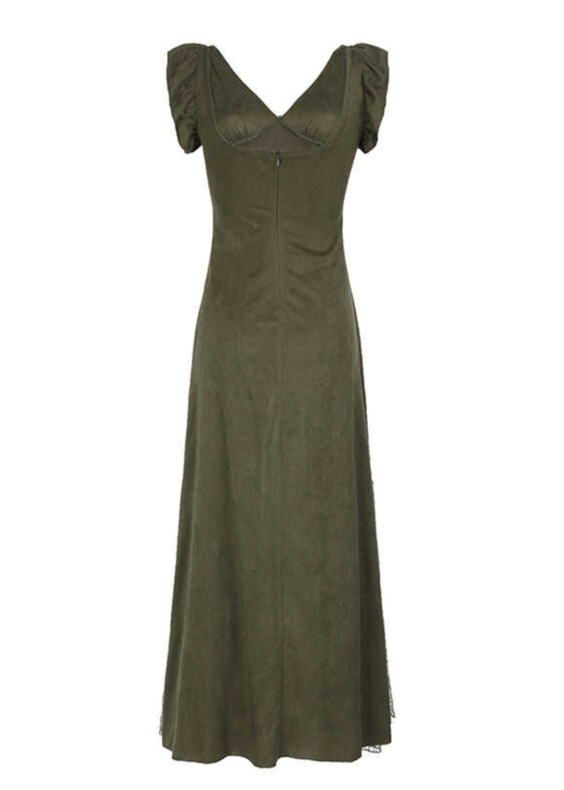 Silm Fit Army Green Exra Large Hem Patchwork Lace Long Dresses Summer