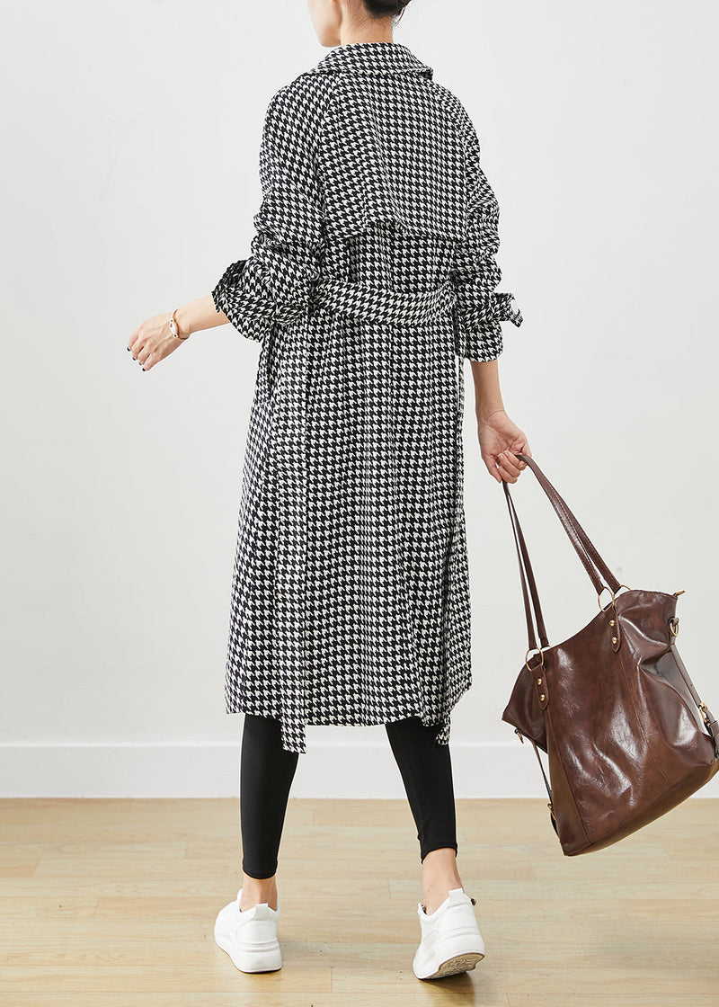 Silm Fit Black Plaid Double Breast Cotton Trench Fall