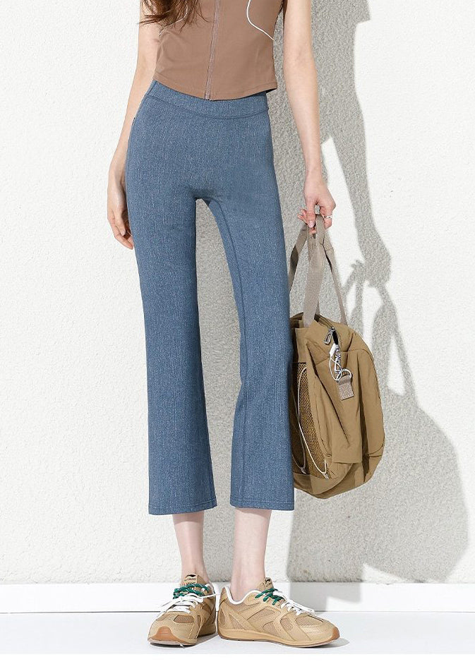Silm Fit Blue Tummy Control Cotton Crop Pants Summer