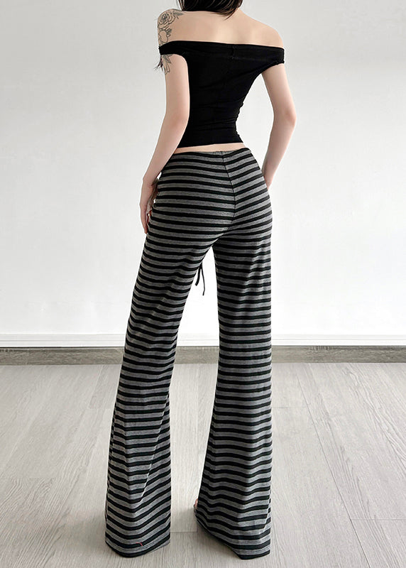 Silm Fit Grey Striped Cotton Bell-bottom Trousers Fall