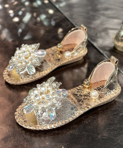 Silver Faux Leather Hiking Sandals Stylish Splicing Nail Bead Zircon
