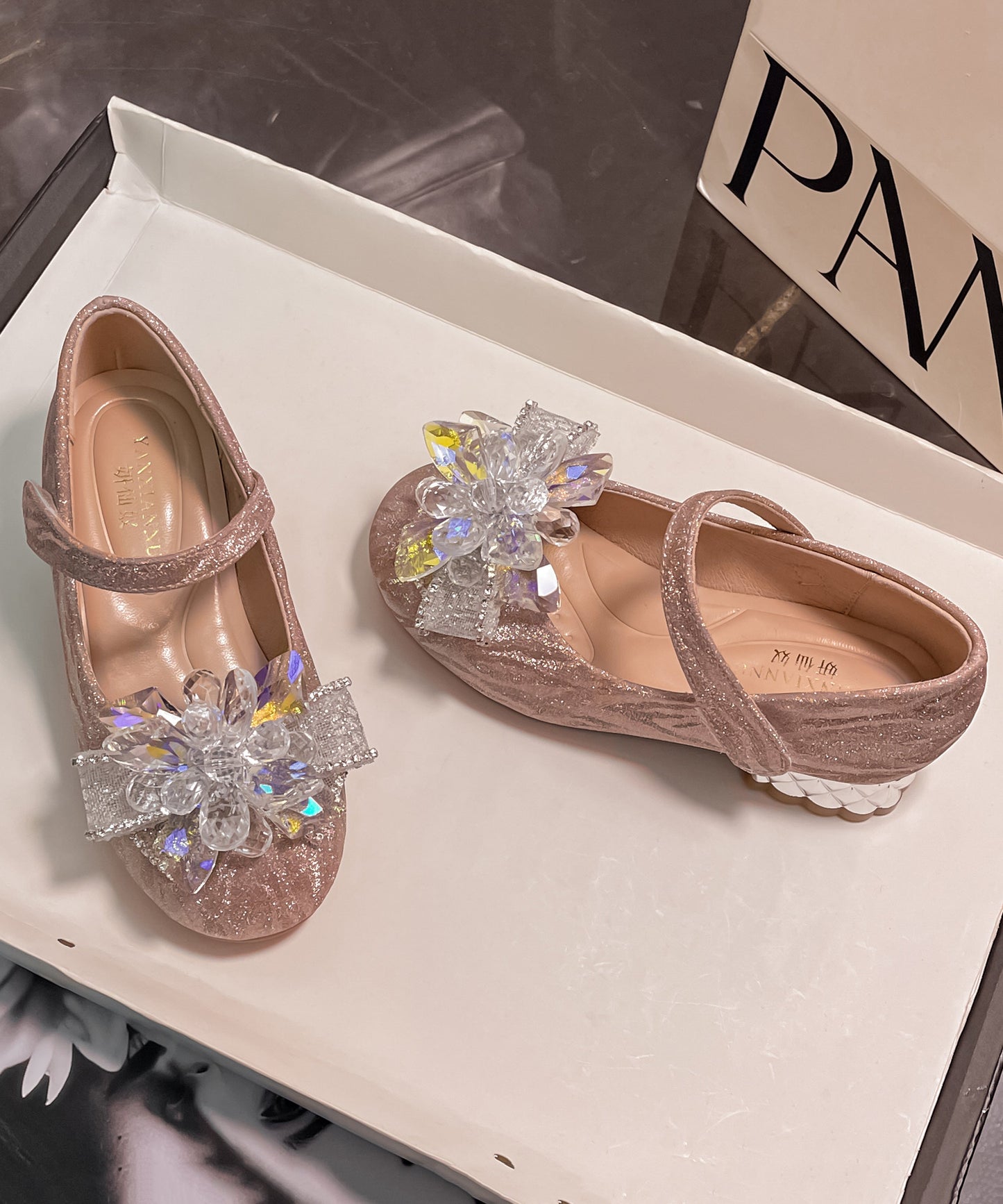 Silver Faux Leather Stylish Crystal Princess Buckle Strap Flats