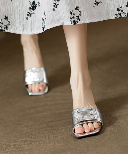 Silver Zircon Splicing Slide Sandals Peep Toe