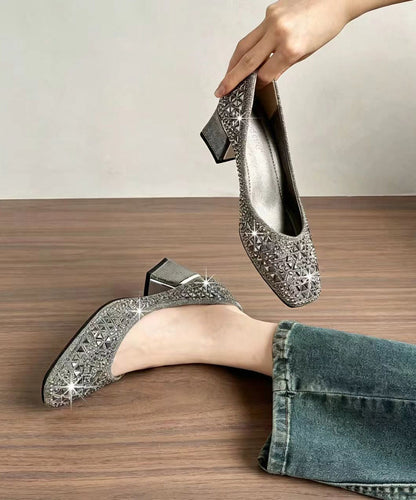 Silvery High Heels Chunky Sparkly High Heels