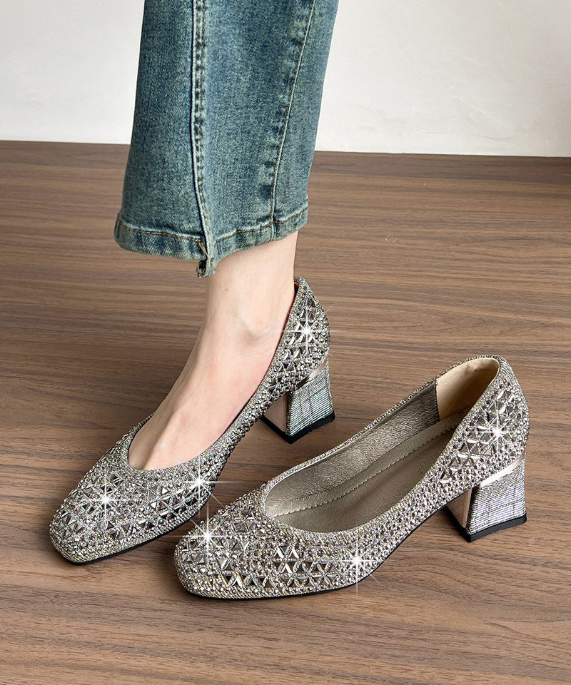 Silvery High Heels Chunky Sparkly High Heels
