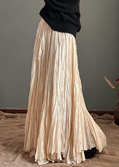 Simple Apricot High Waist Wrinkled a Line Skirt Spring