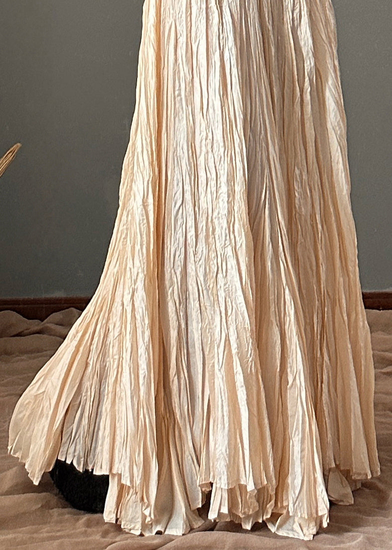 Simple Apricot High Waist Wrinkled a Line Skirt Spring
