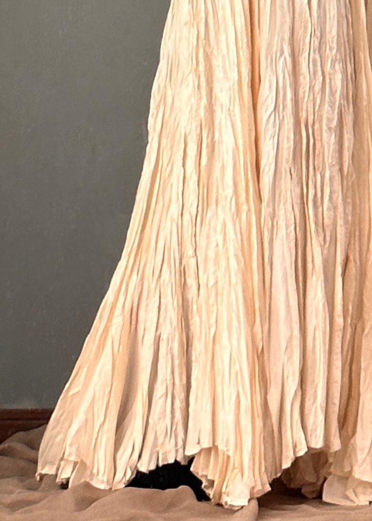 Simple Apricot High Waist Wrinkled a Line Skirt Spring