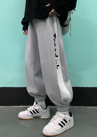 Simple Apricot Letter Patchwork Warm Fleece Beam Pants Spring