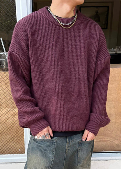 Simple Apricot O Neck Knit Sweaters Spring
