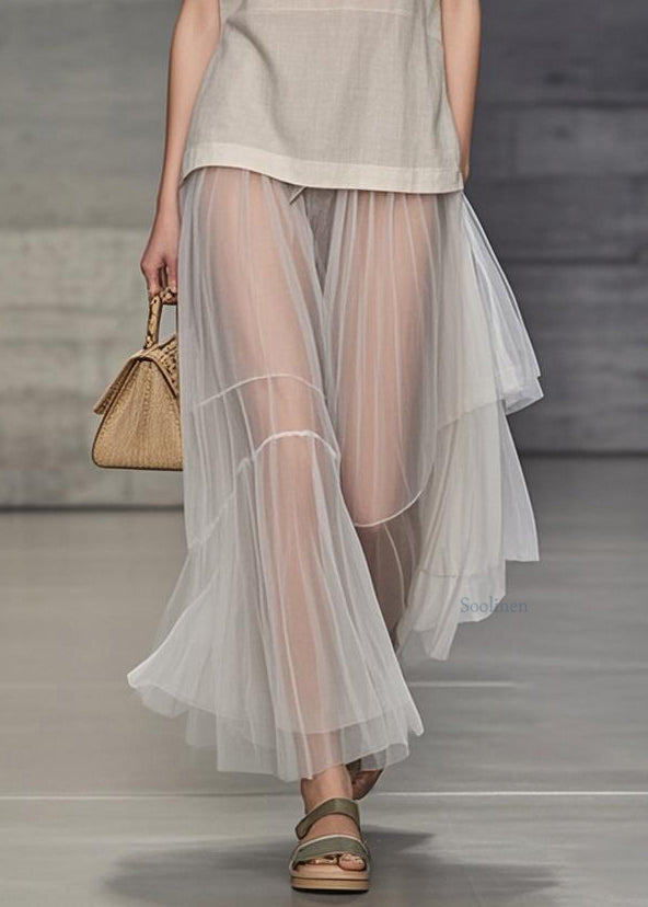 Simple Apricot O Neck Tulle Patchwork Long Dress Summer