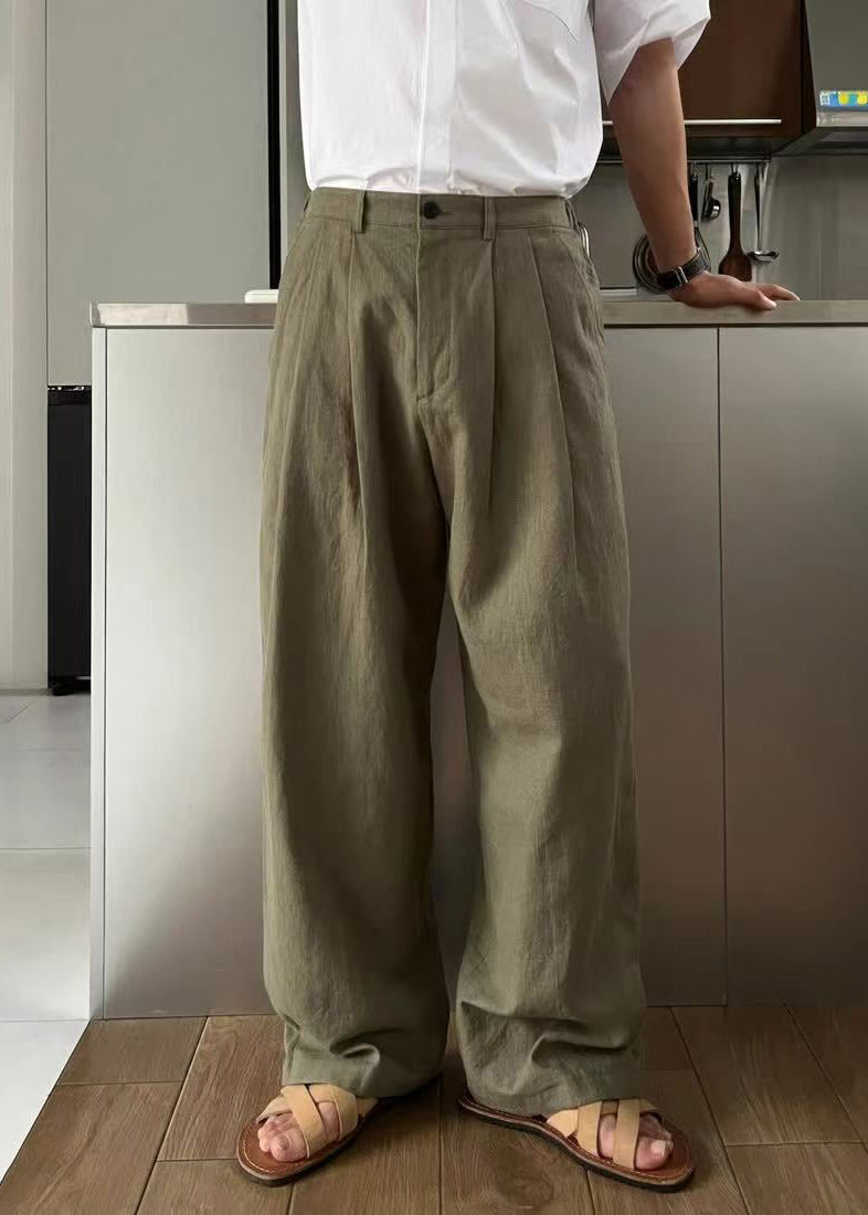 Simple Army Green High Waist Linen Pants Summer