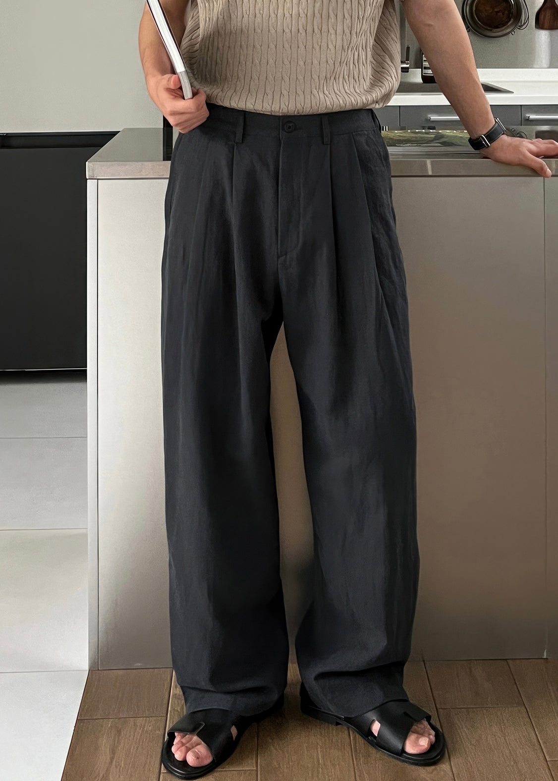 Simple Army Green High Waist Linen Pants Summer