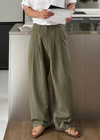 Simple Army Green High Waist Linen Pants Summer
