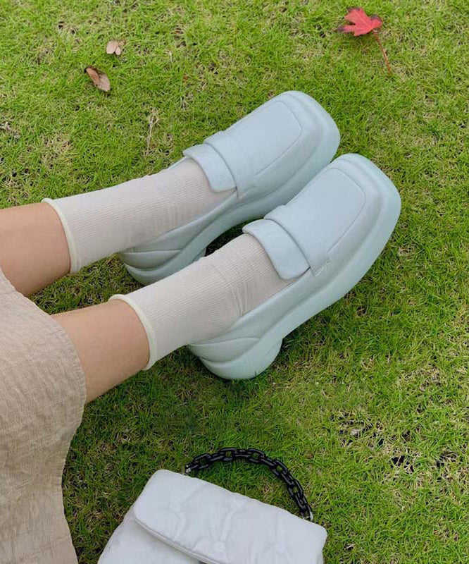 Simple Baby Blue Faux Leather Splicing Platform Flat Feet Shoes