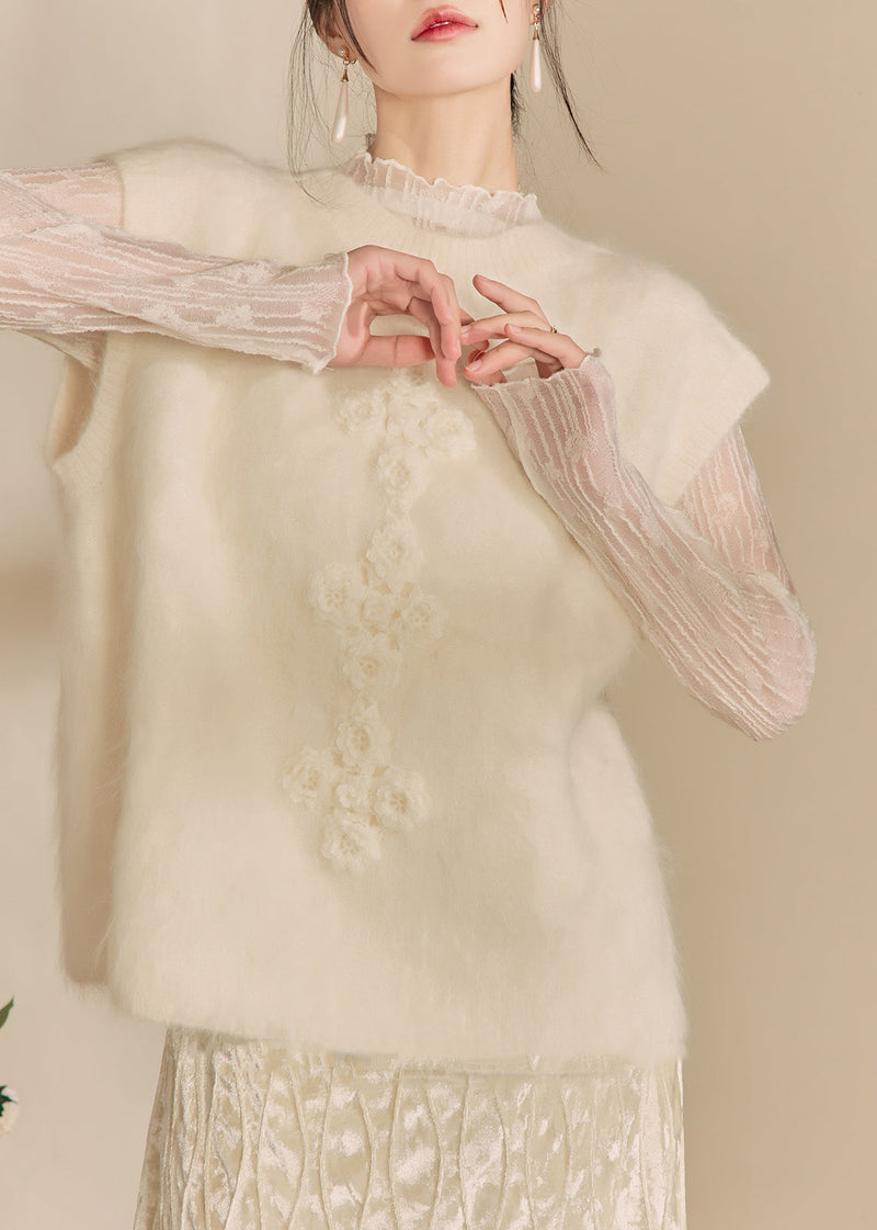 Simple Beige O-neck Cozy Cotton Knit Waistcoat Spring