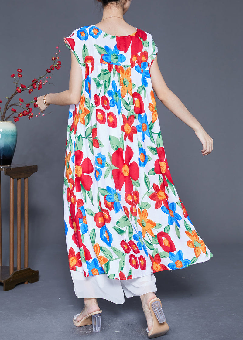 Simple Beige Oversized Print Cotton Dress Summer