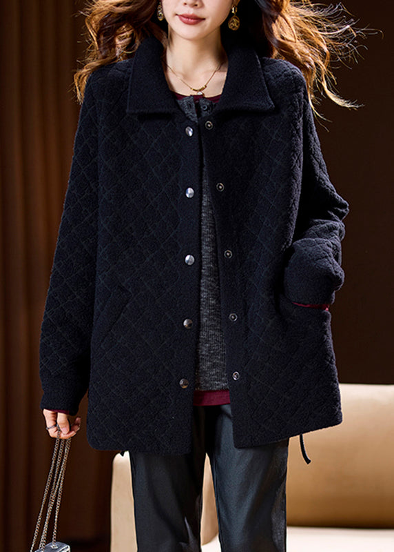 Simple Beige Pockets Button Woolen Coats Spring