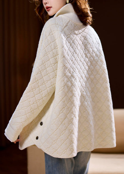 Simple Beige Pockets Button Woolen Coats Spring