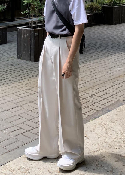 Simple Beige Pockets High Waist Spandex Pants Summer