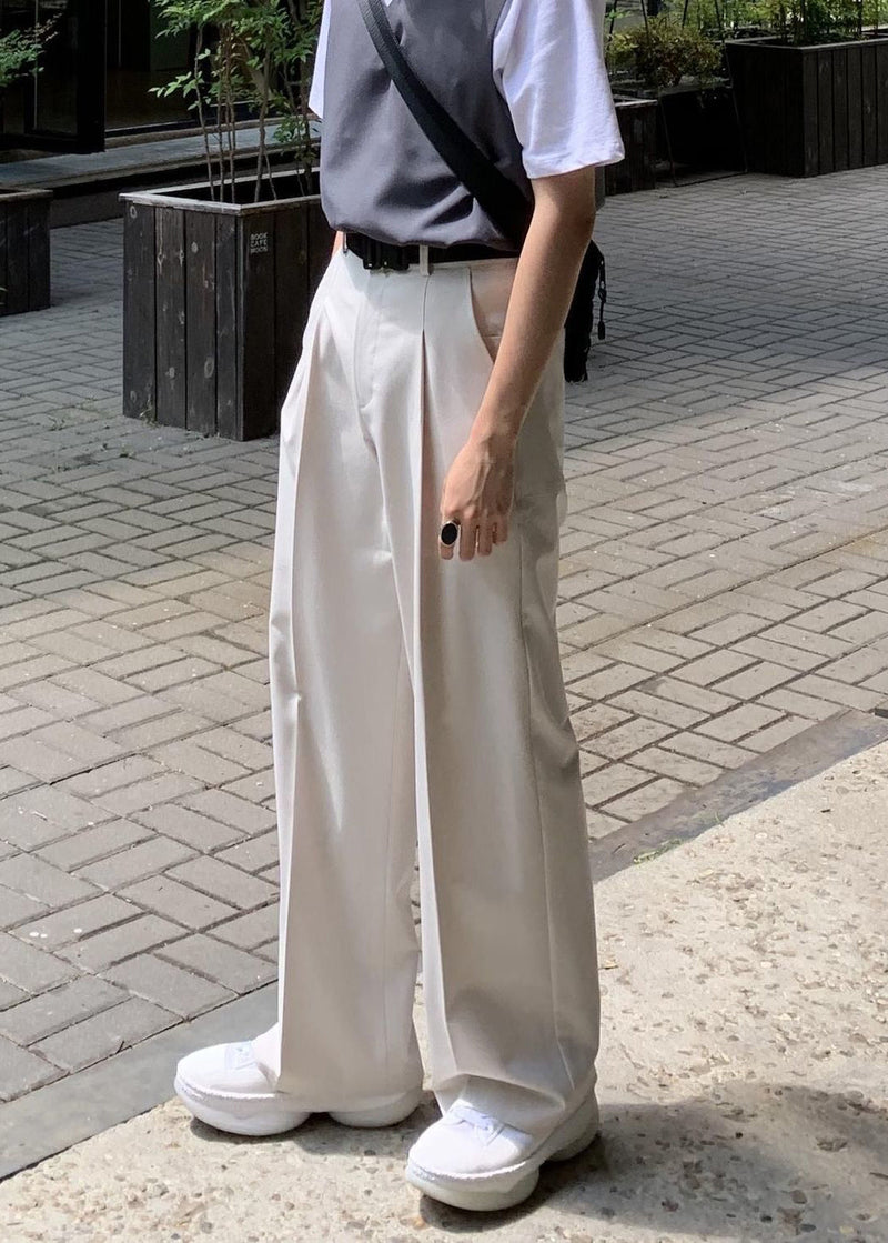 Simple Beige Pockets High Waist Spandex Pants Summer