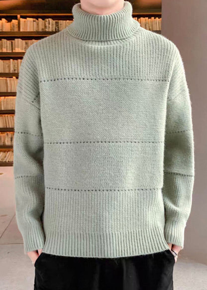 Simple Beige Turtleneck Hollow Out Knit Sweater Tops Winter