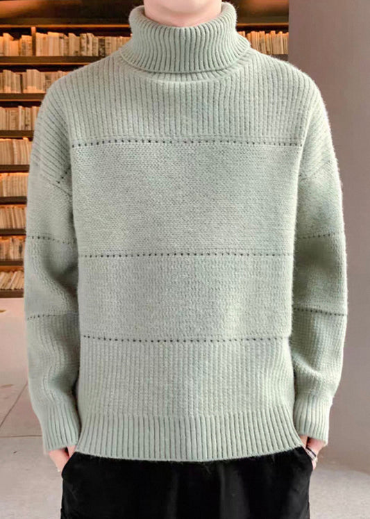 Simple Beige Turtleneck Hollow Out Knit Sweater Tops Winter