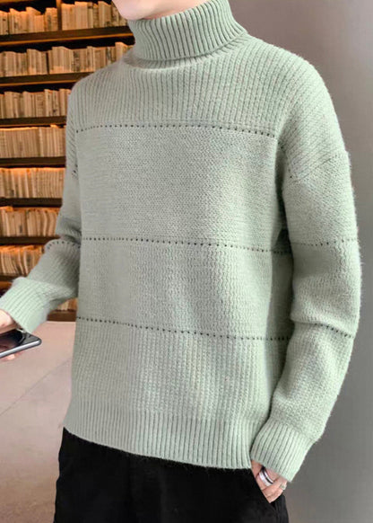 Simple Beige Turtleneck Hollow Out Knit Sweater Tops Winter