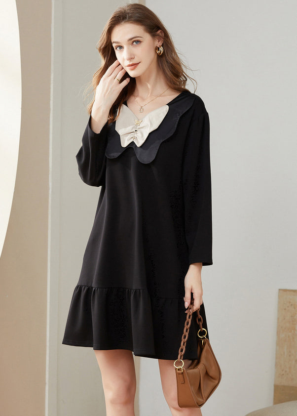 Simple Black Bow Original Design Cotton a Line Dress Spring
