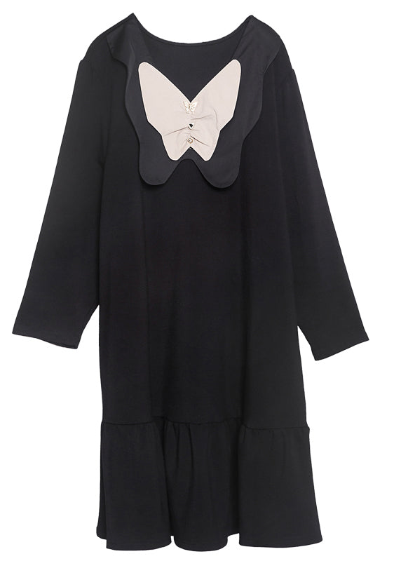 Simple Black Bow Original Design Cotton a Line Dress Spring