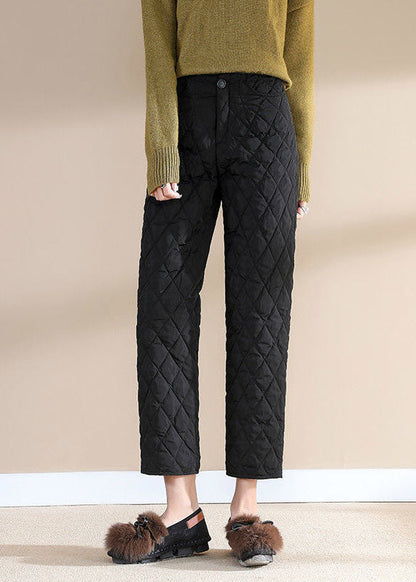 Simple Black Button Straight Winter Pants