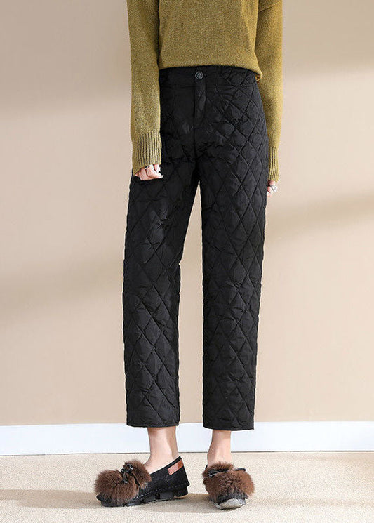 Simple Black Button Straight Winter Pants