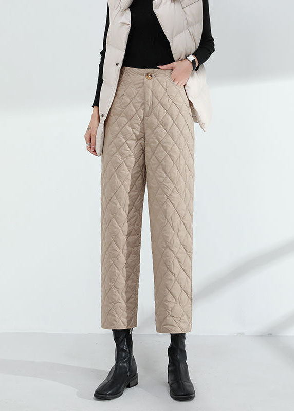 Simple Black Button Straight Winter Pants