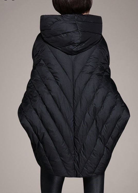 Simple Black Cloak Sleeves Zippered Warm Winter Duck Down Coat