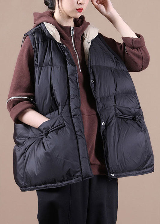 Simple Black Loose Button Thick Winter Sleeveless Puffer Vest