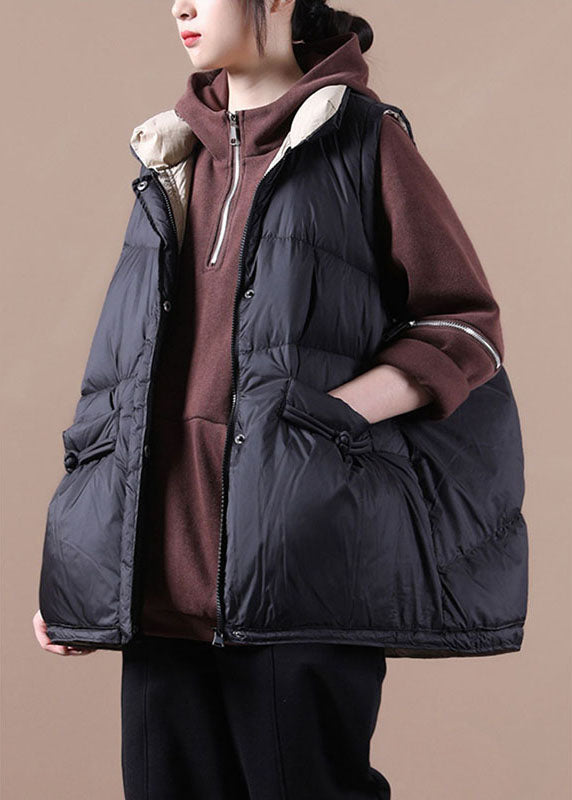 Simple Black Loose Button Thick Winter Sleeveless Puffer Vest