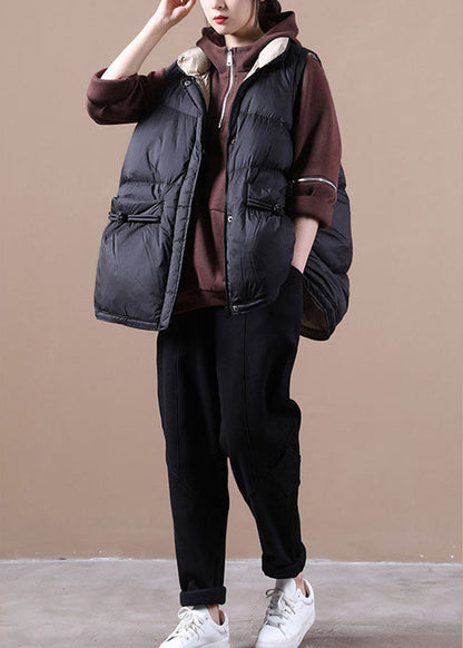 Simple Black Loose Button Thick Winter Sleeveless Puffer Vest