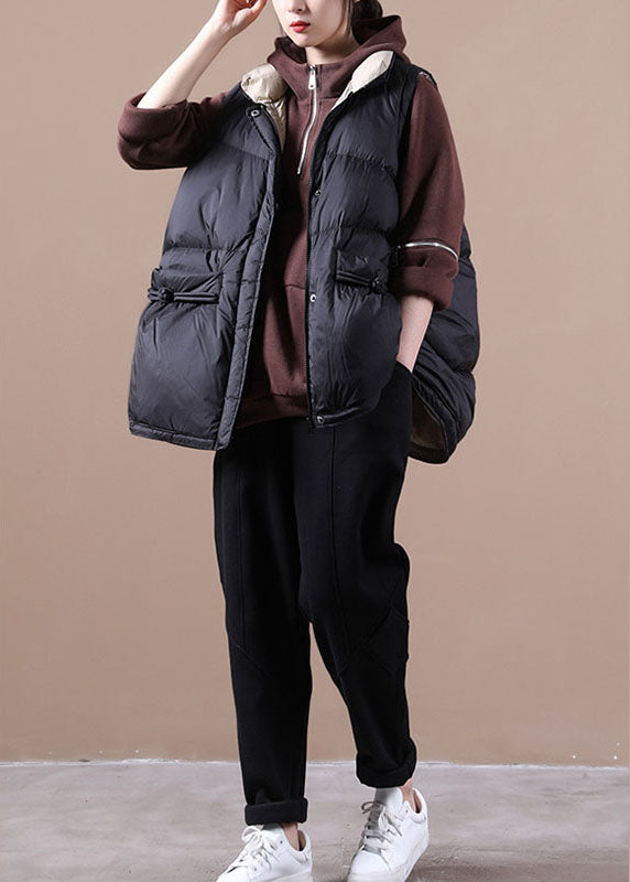 Simple Black Loose Button Thick Winter Sleeveless Puffer Vest