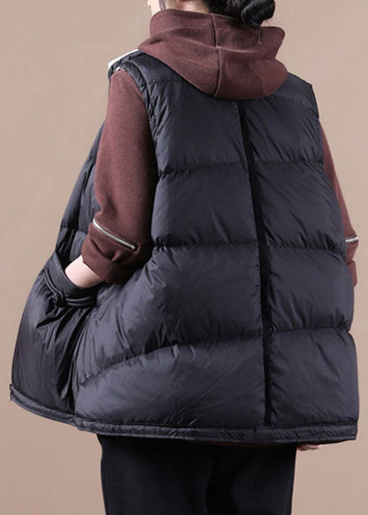Simple Black Loose Button Thick Winter Sleeveless Puffer Vest