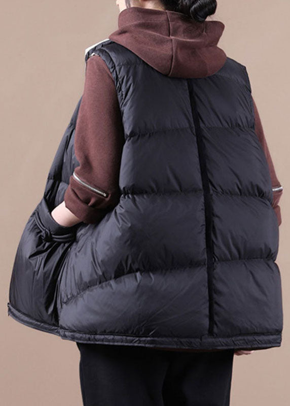Simple Black Loose Button Thick Winter Sleeveless Puffer Vest