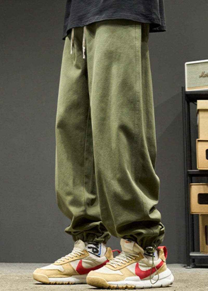 Simple Black Drawstring Warm Fleece Beam Pants Spring