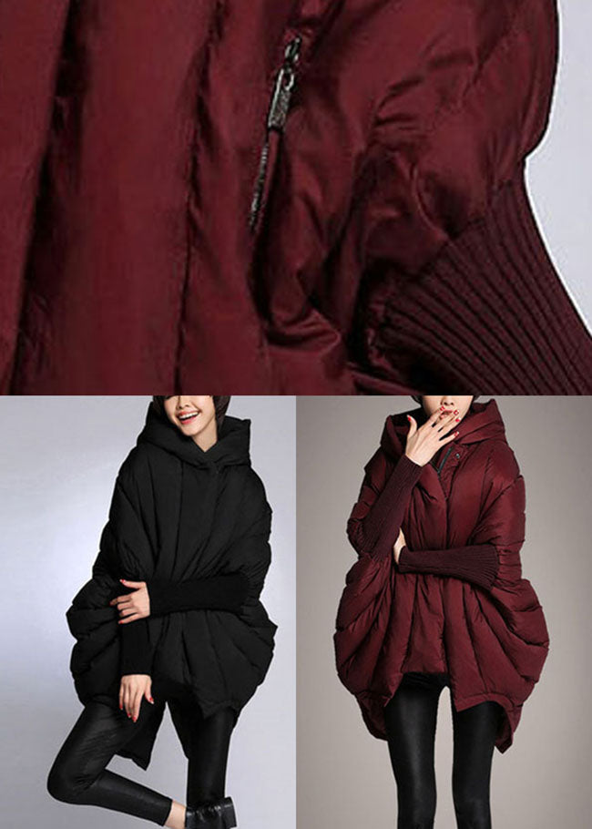 Simple Black Loose Pockets Asymmetrical Design Winter Duck Down Jacket